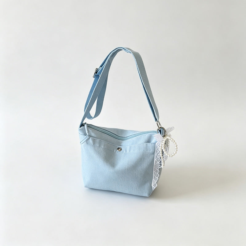 Canvas Crossbody Bag With Bow Charm