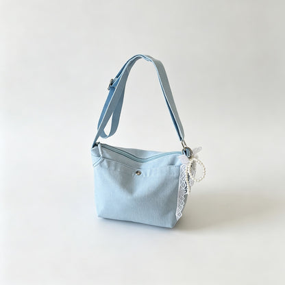 Canvas Crossbody Bag With Bow Charm