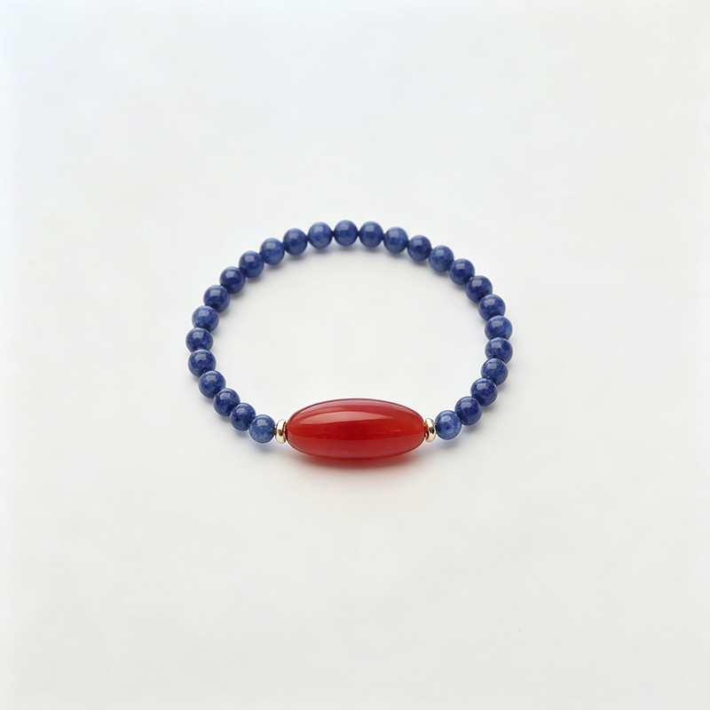 Red Agate Elastic Beaded Ring