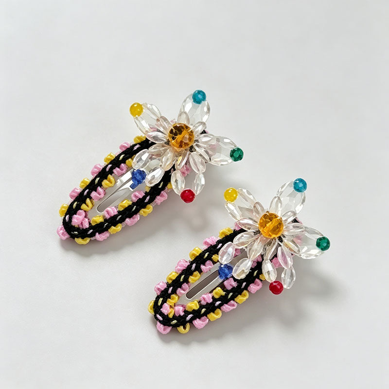 Flower Beaded BB Hair Clips Set