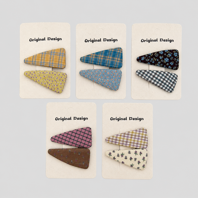 Floral Plaid Triangle Hair Cli - Shopdayla Wholesale - #8258
