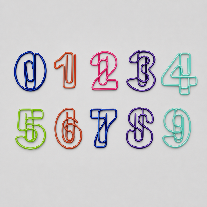 0-9 Colorful Number-Shaped Paper Clips 100PCS Sets