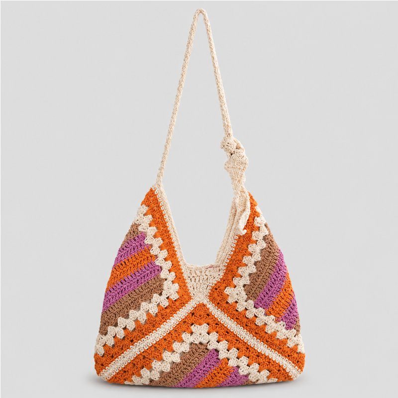 Striped Crochet Shoulder Bag