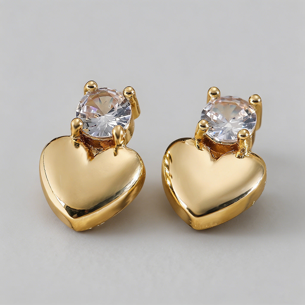 Gold Heart Stud Earrings - Shopdayla Wholesale - #7186