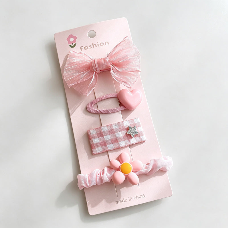 Pink Bow Heart Flower Hair Clips