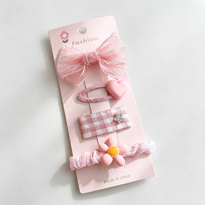 Pink Bow Heart Flower Hair Clips