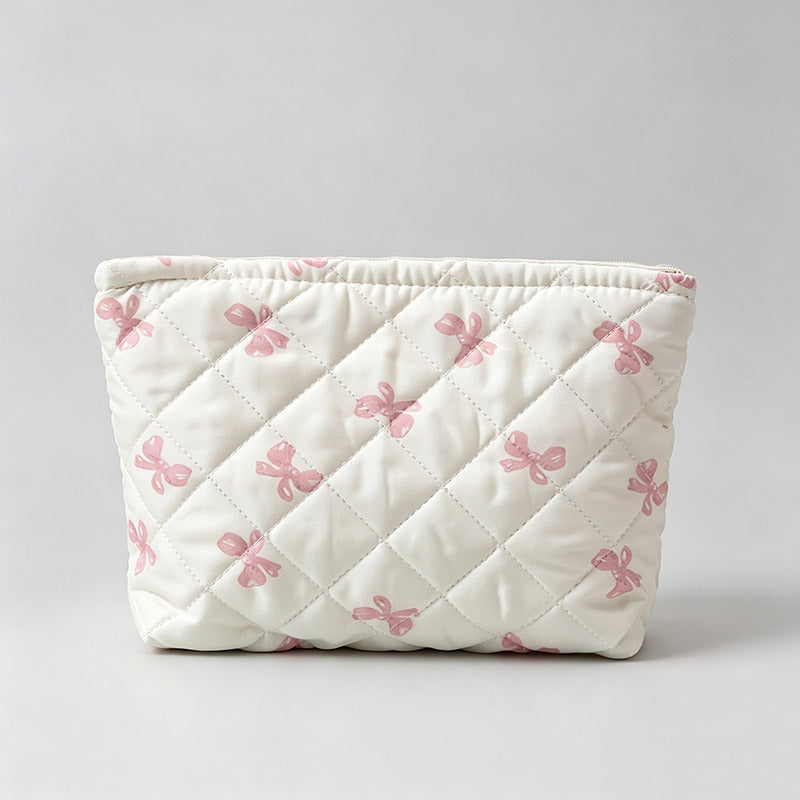 Gingham Bow Print Quilted Zipper Pouch