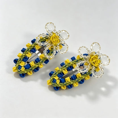 Flower Beaded BB Hair Clips Set