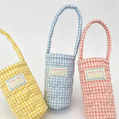 Plaid Quilted Fabric Water Bottle Carry Pouch