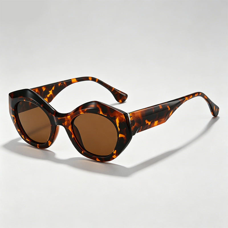 Irregular Polygon Tortoiseshell Frame Trendy Cat Eye Sunglasses