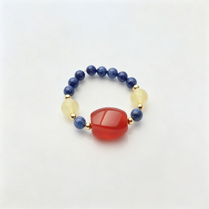 Red Agate Elastic Beaded Ring