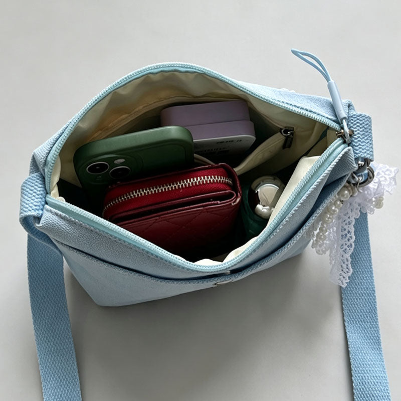 Canvas Crossbody Bag With Bow Charm