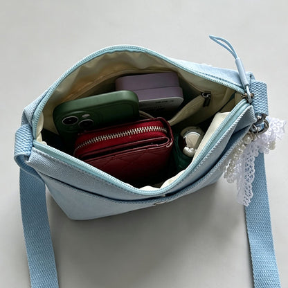 Canvas Crossbody Bag With Bow Charm