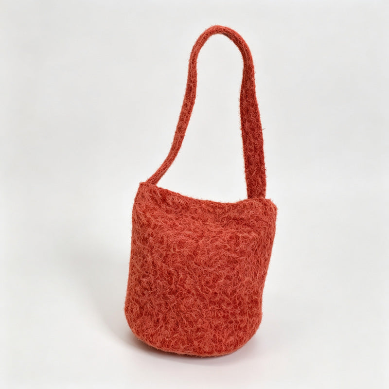 Fuzzy Solid Color Bucket Handle Bag