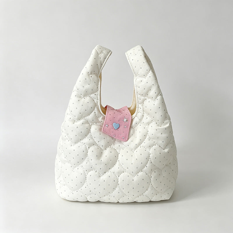 Heart Quilted Dot Print Mini Handbag