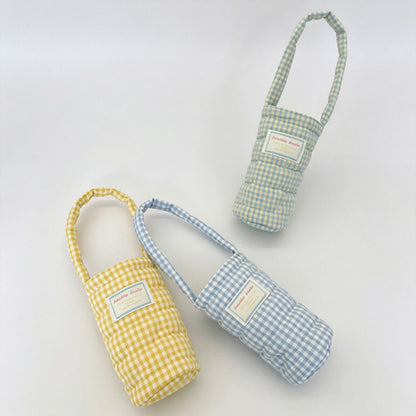 Plaid Quilted Fabric Water Bottle Carry Pouch
