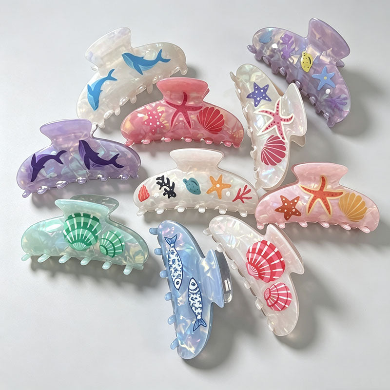 Starfish Shell Print Claw Clip