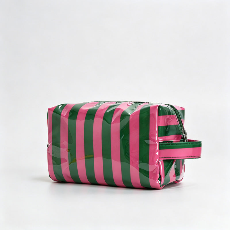 Striped Print PVC Zipper Pouch
