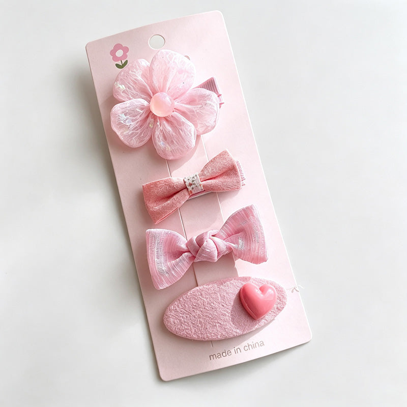 Pink Bow Heart Flower Hair Clips