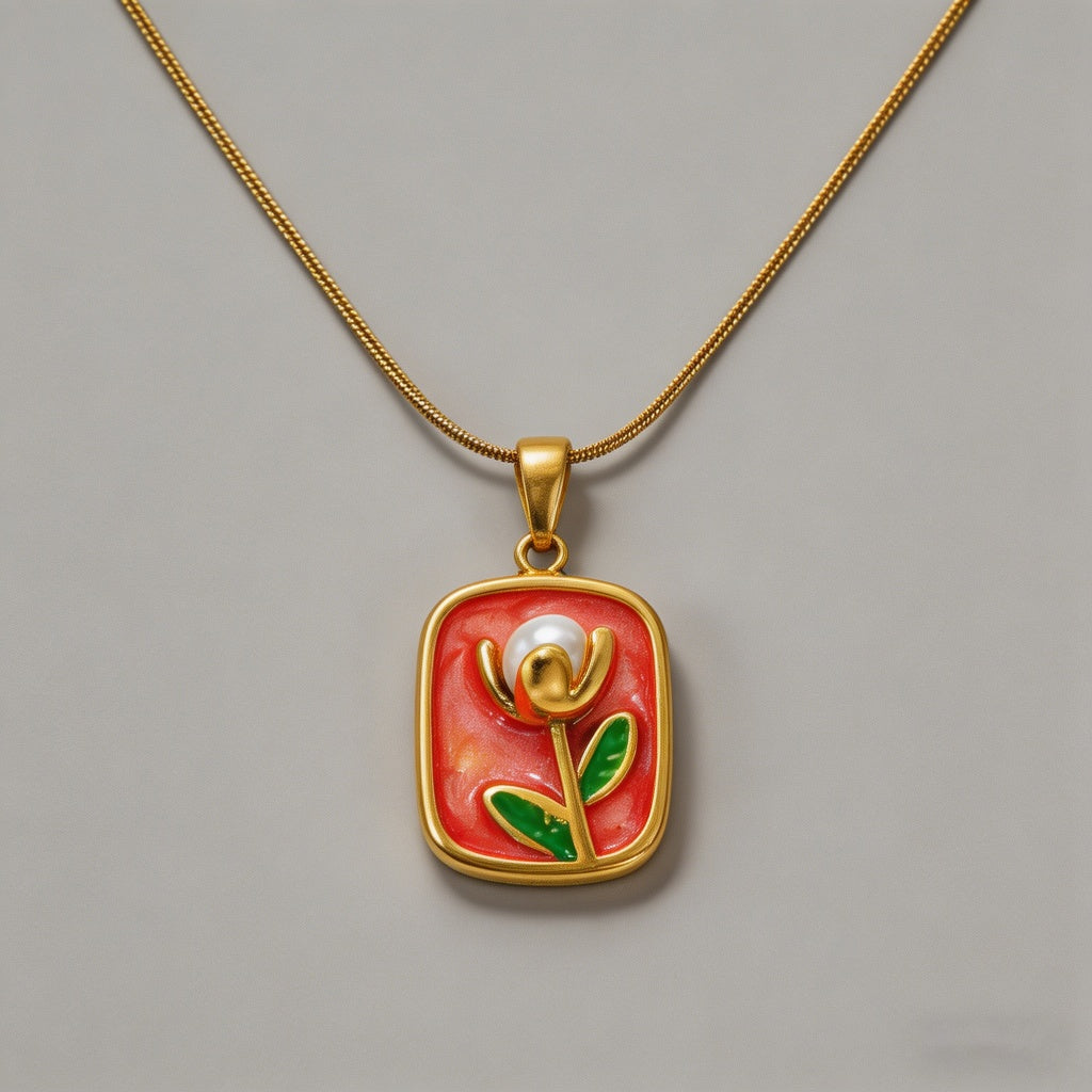 Vintage Enamel Tulip 18K Gold - Shopdayla Wholesale - #5426