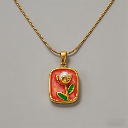 Vintage Enamel Tulip 18K Gold - Shopdayla Wholesale - #5426