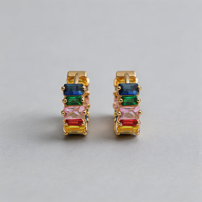Rainbow Baguette CZ Huggie Hoo - Shopdayla Wholesale - #4002