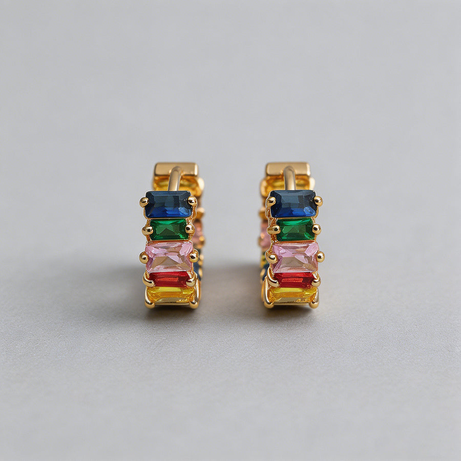 Rainbow Baguette CZ Huggie Hoo - Shopdayla Wholesale - #4002