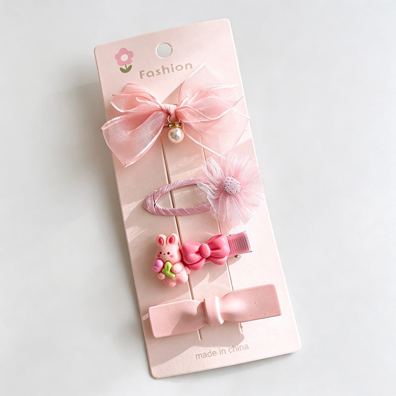 Pink Bow Heart Flower Hair Clips