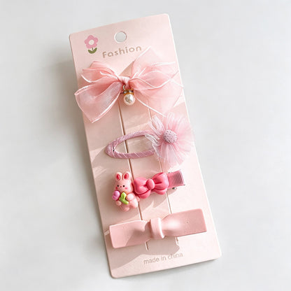 Pink Bow Heart Flower Hair Clips