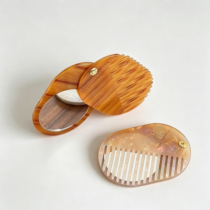 Acetate Folding Hair Comb Mirror