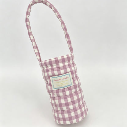 Plaid Big Quilted Fabric Water Bottle Carry Pouch