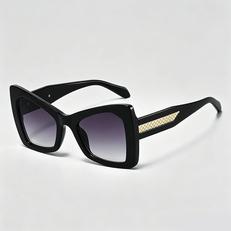Gold Mesh Decor Cat Eye Oversized Sunglasses