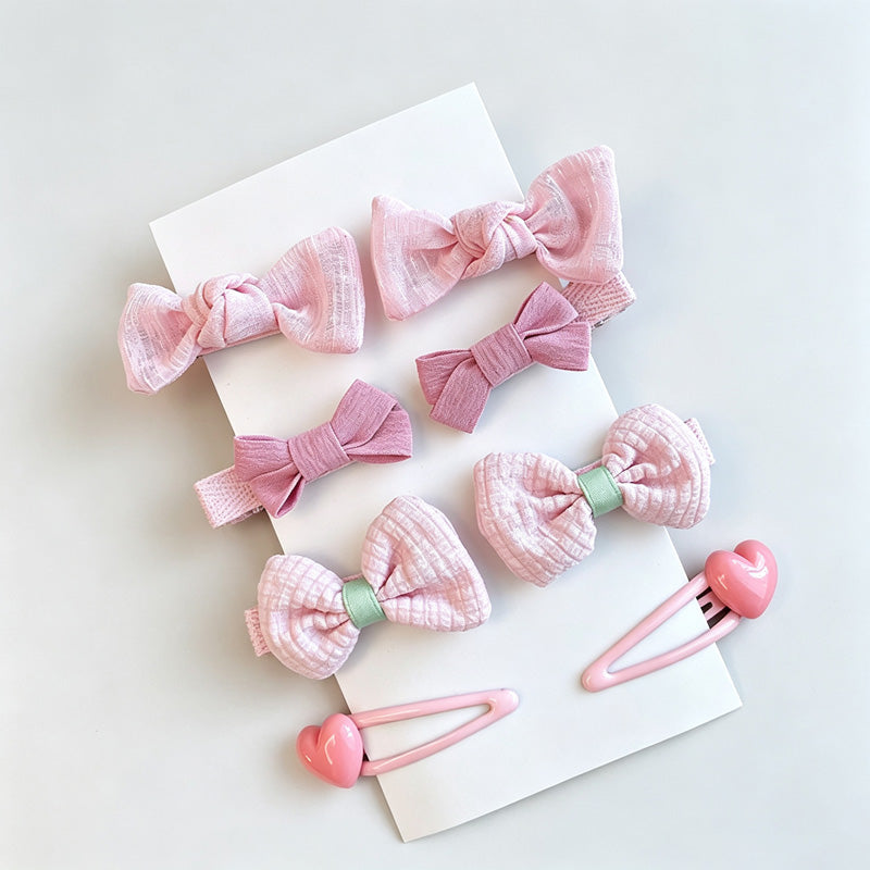 Pink Bow Heart Hair Clip Set
