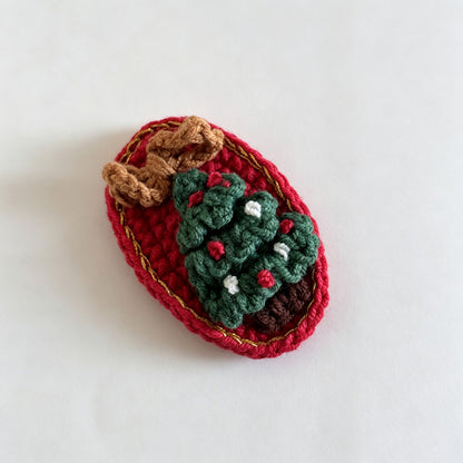 Crochet Christmas Tree Oval Hair Clip