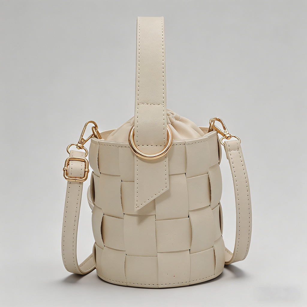 Woven Drawstring Bucket Crossbody Bag