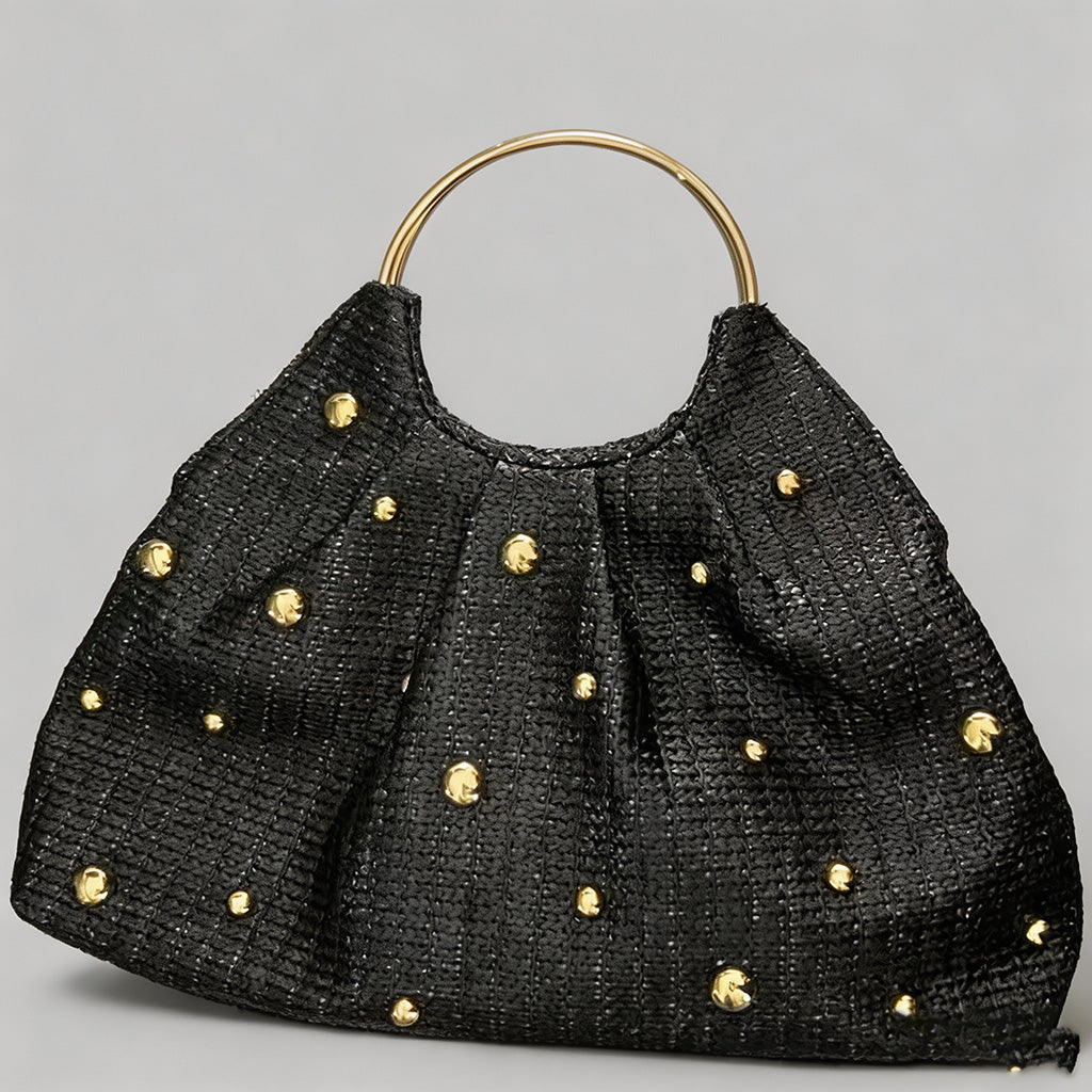 Vintage Studded Straw Hobo Bag - Shopdayla Wholesale - #7522