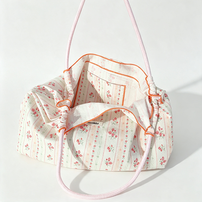 Floral Stripe Print Reusable Tote Bag