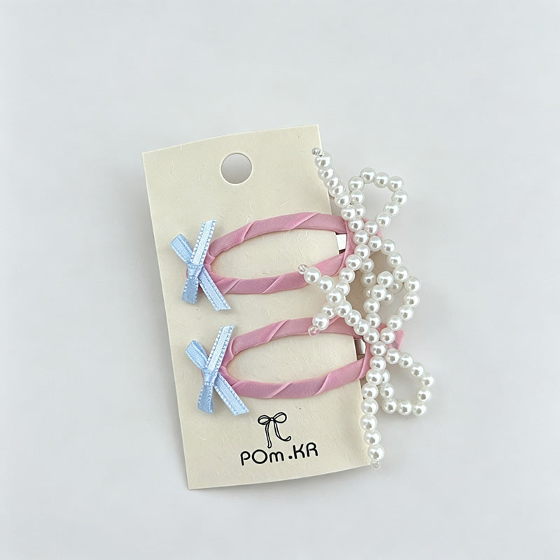 Faux Pearl Bow Decor Hair Clips