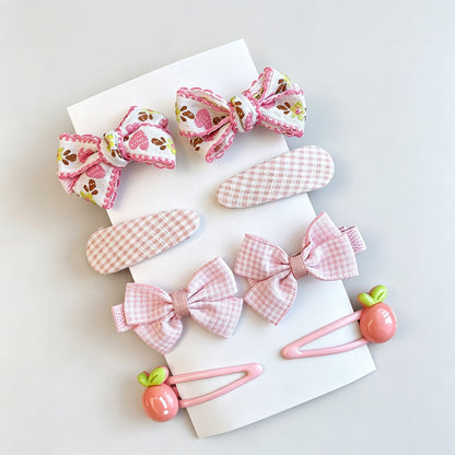 Pink Bow Heart Hair Clip Set