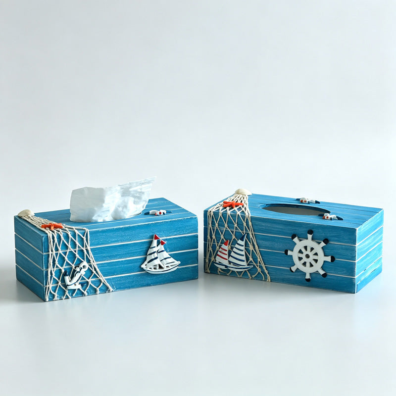 Ocean Themed Wooden Tissue Box
