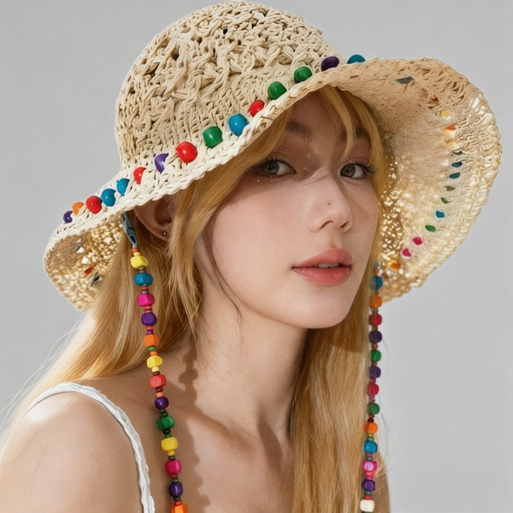 Beaded Straw Sun Hat - Shopdayla Wholesale - #8354