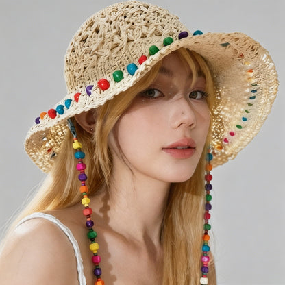 Beaded Straw Sun Hat - Shopdayla Wholesale - #8354