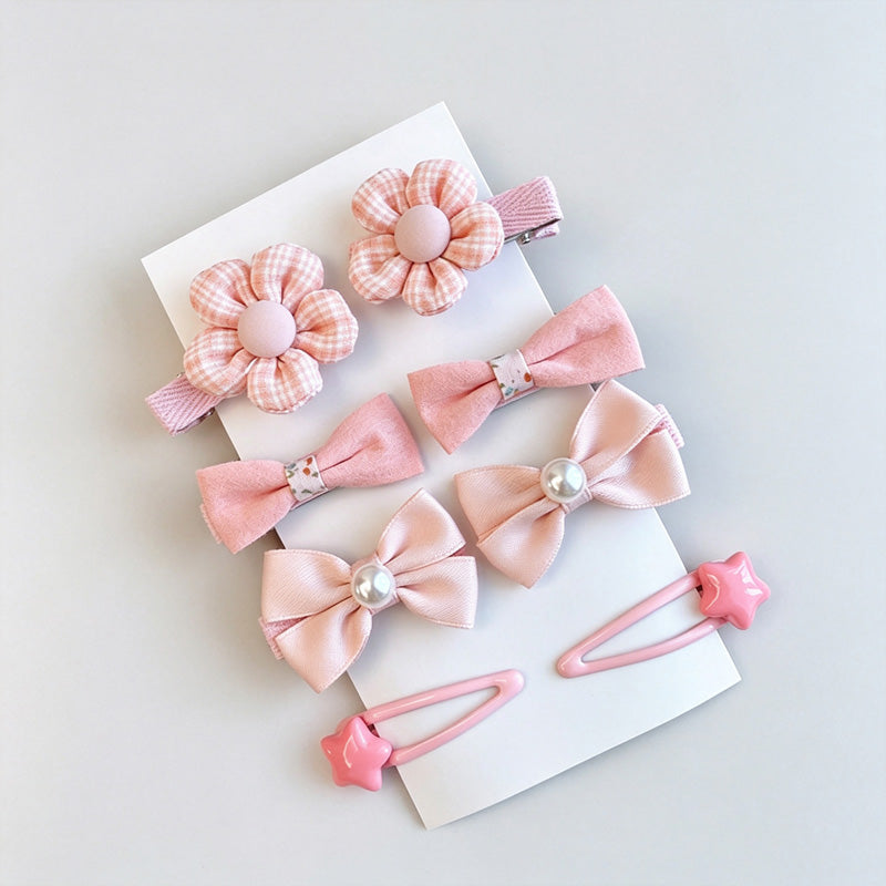 Pink Bow Heart Hair Clip Set