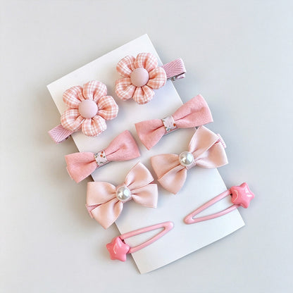 Pink Bow Heart Hair Clip Set