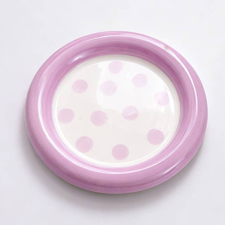 Hand Painted Polka Dot Round Ceramic Plate