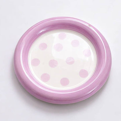 Hand Painted Polka Dot Round Ceramic Plate