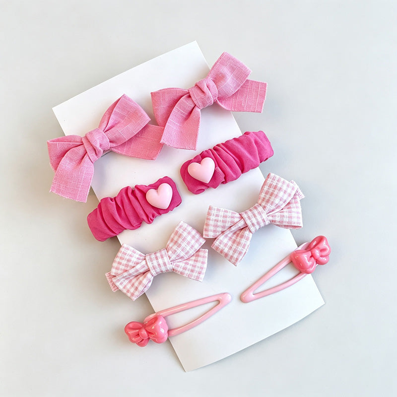 Pink Bow Heart Hair Clip Set