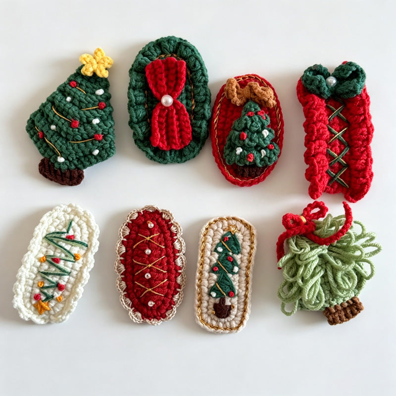 Crochet Christmas Tree Oval Hair Clip