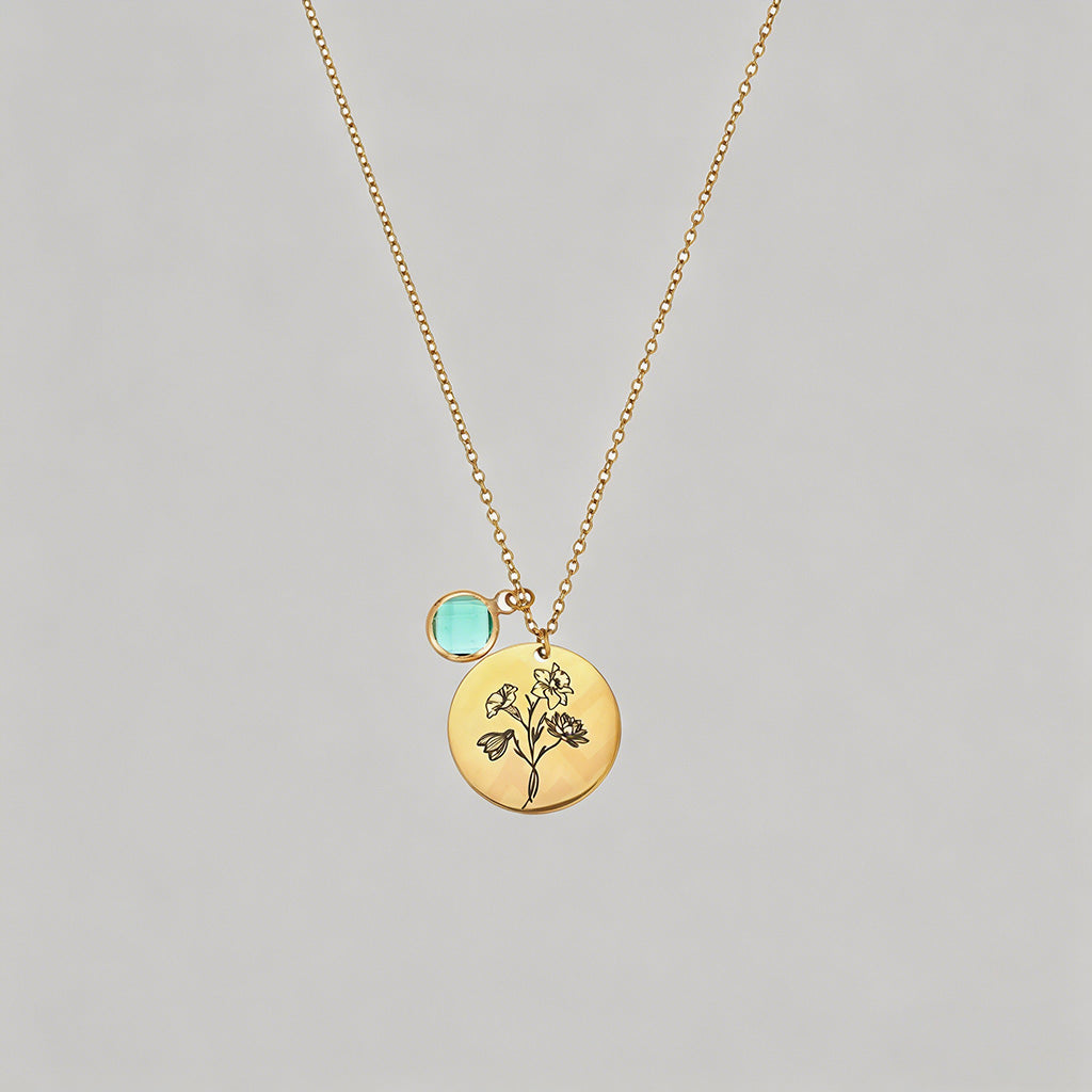 Birth Month Flower & Birthstone Necklace