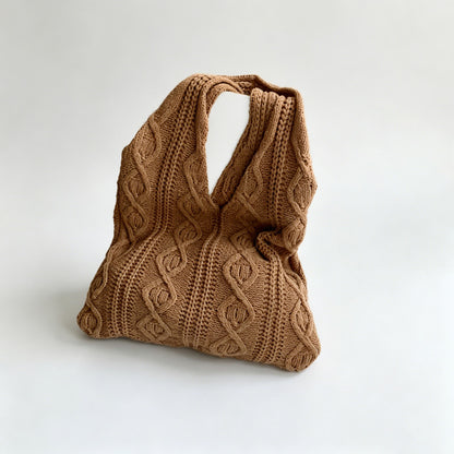Cable Knit Hobo Tote Bag